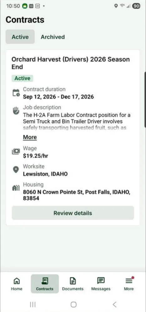 Mi Chamba list of the worker’s active contracts